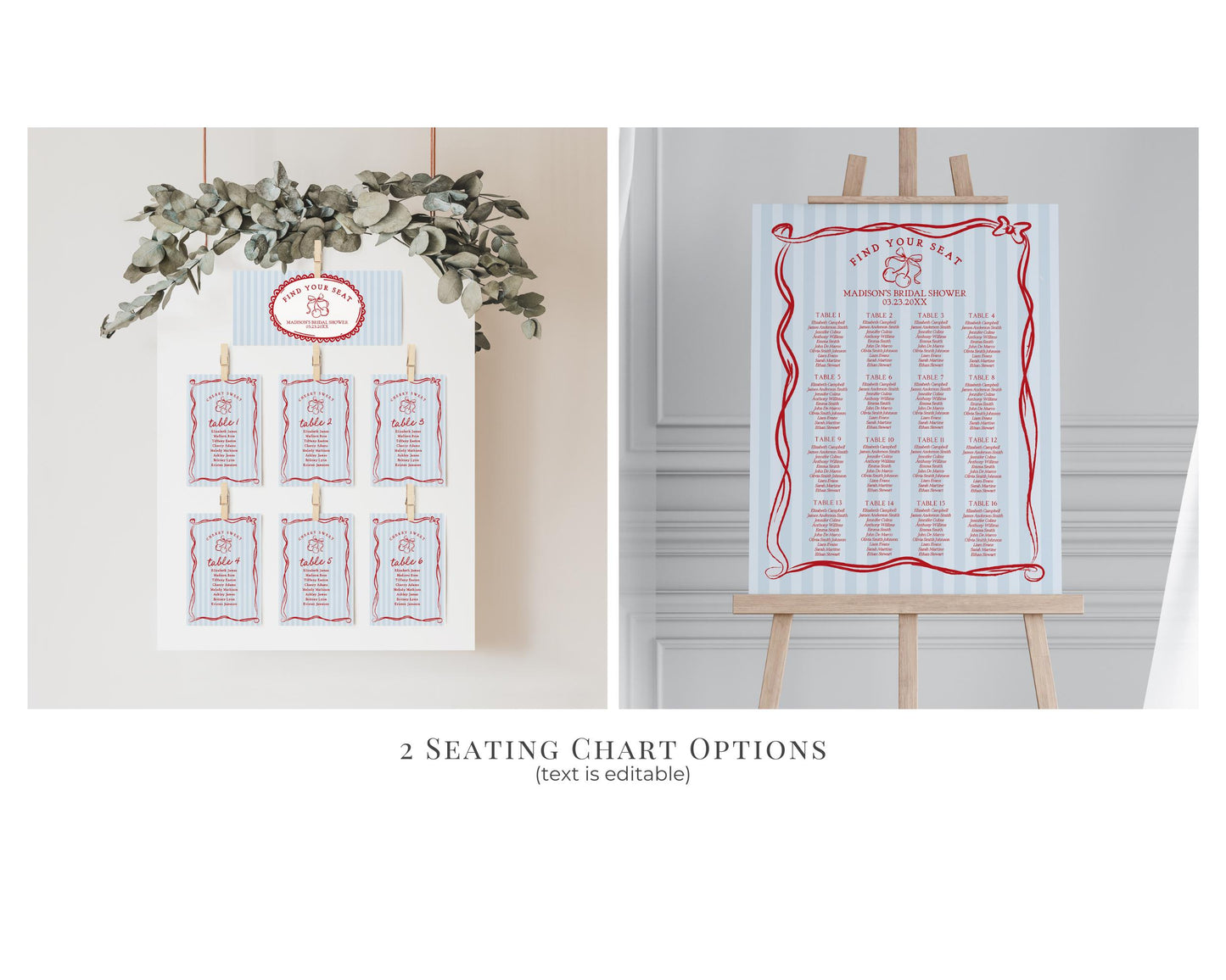 Blue Cherry Coquette Bow Bridal Shower Bundle Template, Retro Cherry on Top Theme Bridal Brunch, Hand Drawn Fruit Party Decor Doodle WP1039