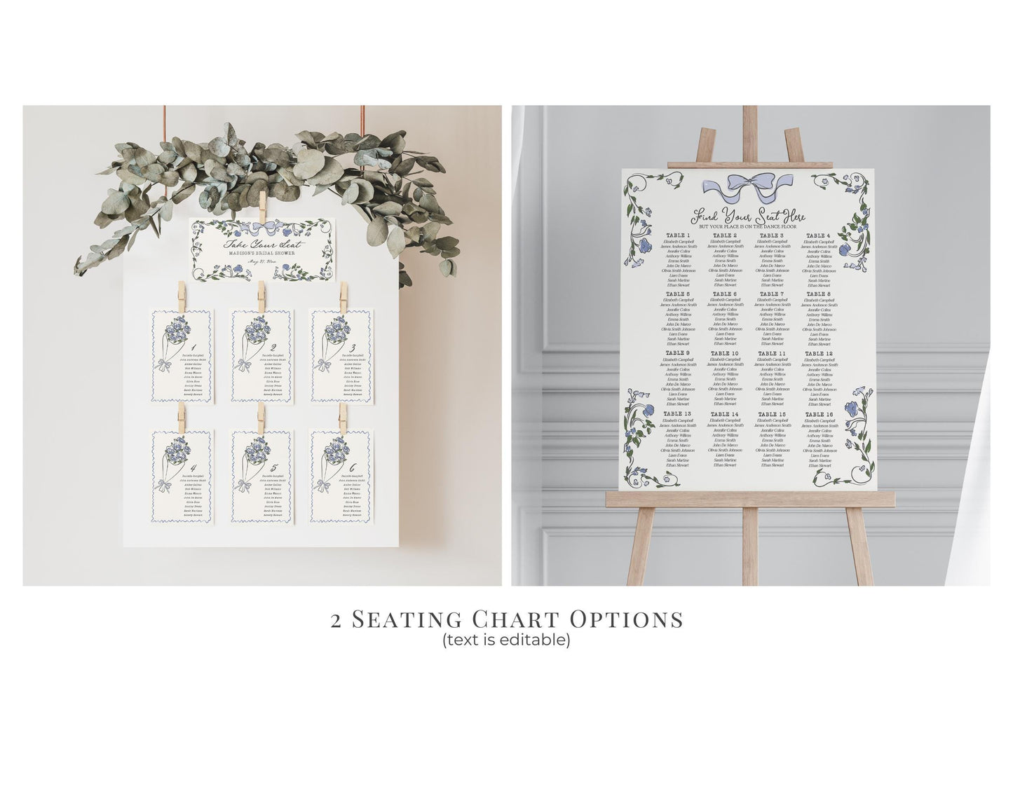 Blue Flower Market Bridal Shower Printable Bundle, Fresh Off The Market Bridal Brunch With Bride, Blue Coquette Floral Doodle WP1045