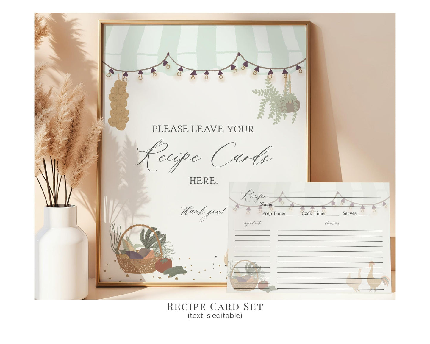 Green Farmers Market Bridal Shower Printable Bundle, Farm Fresh Bridal Brunch with Bride, Fresh Off The Market Engagement Party Decor WP1043