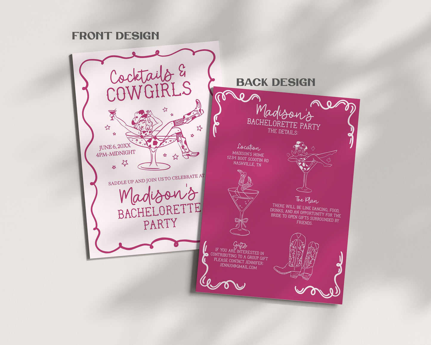 Pink Cocktails and Cowgirls Bachelorette Bundle Template, Western Nash Bash, Brides Last Rodeo Bach Weekend, Boots Bubbly Hen Party WP1040
