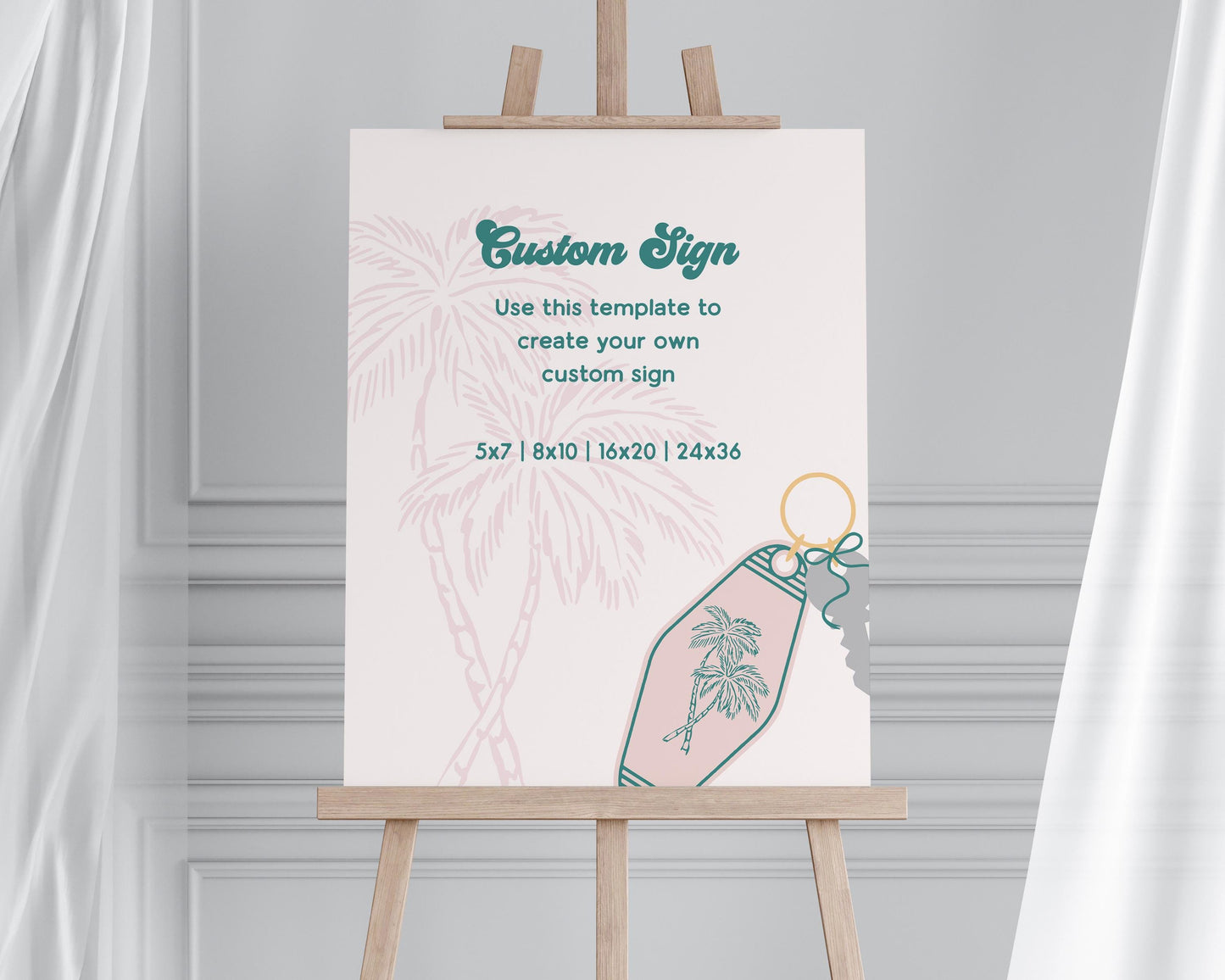 Pink Retro Resort Key Bridal Shower Bundle Template, Vintage Motel Keychain Beach Cabana Bridal Brunch, Beach Club Resort Pool Party WP1059