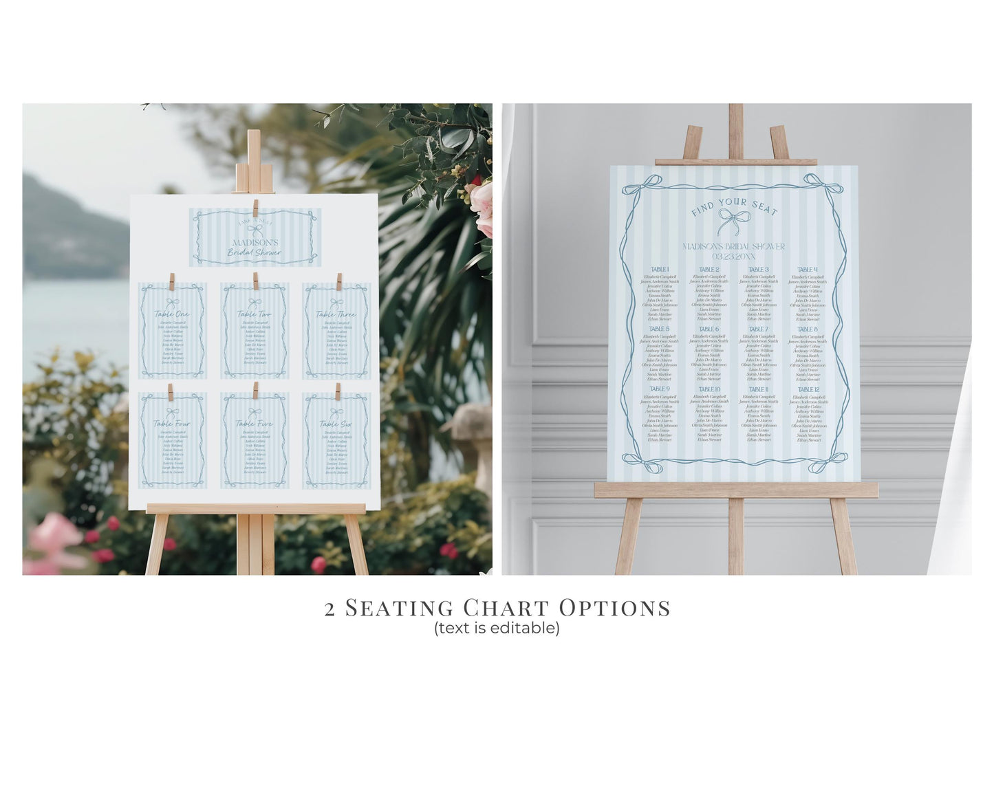 Blue Coquette Bow Baby Shower Bundle Template, Pastel Blue Grandmillennial Theme Baby Sprinkle with Whimsical Hand Drawn Bows WP1061