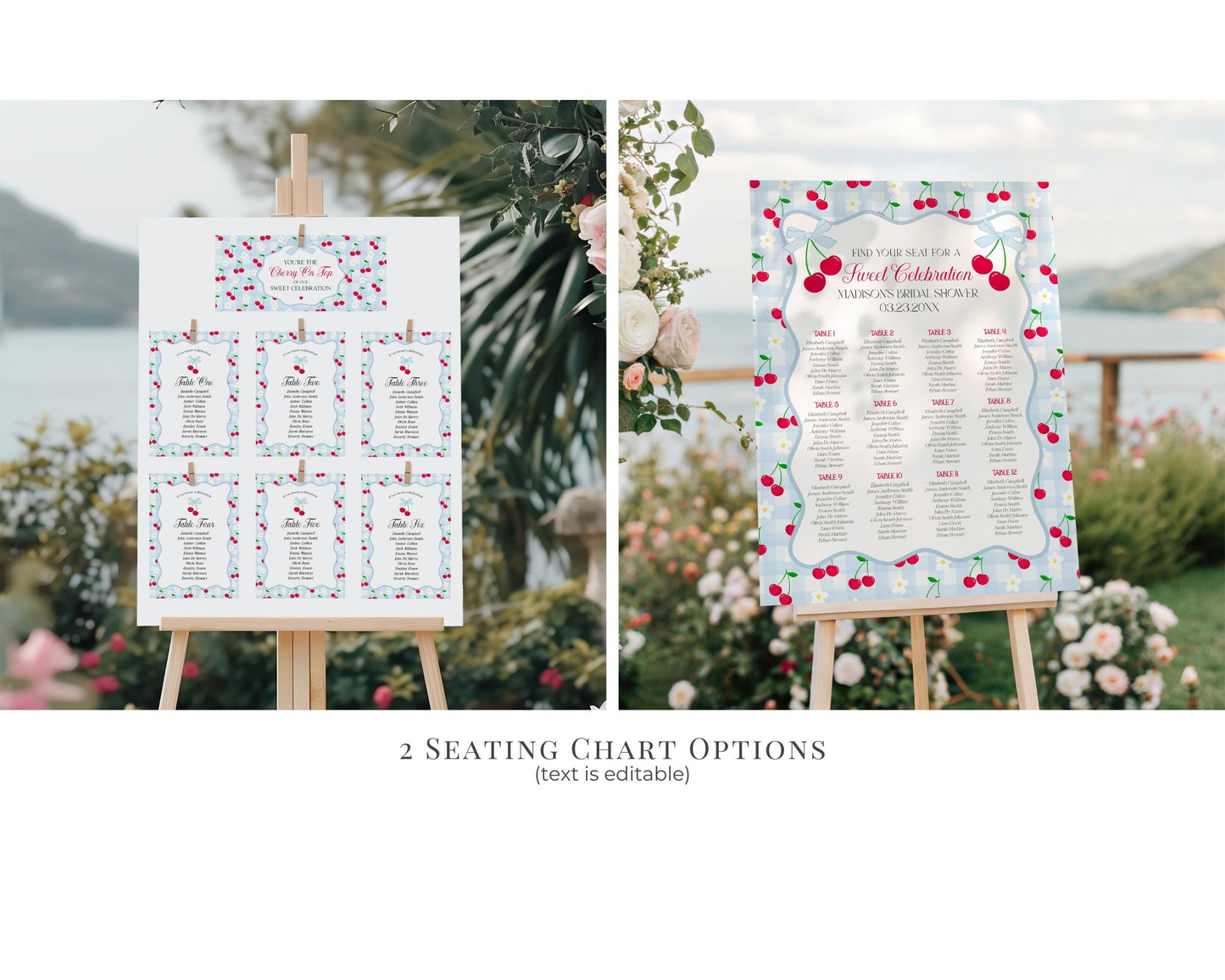 Blue Cherry Gingham Baby Shower Bundle Printable Template, Coquette Sweet Cherry on Top Baby Sprinkle, Pastel Gingham Nesting Party WP1072