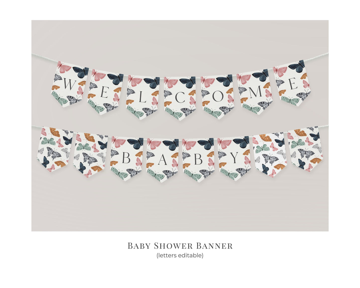 Boho Butterfly Baby Shower Bundle Printable Template, butterfly kisses party package, fall or spring girl shower little butterfly on the way