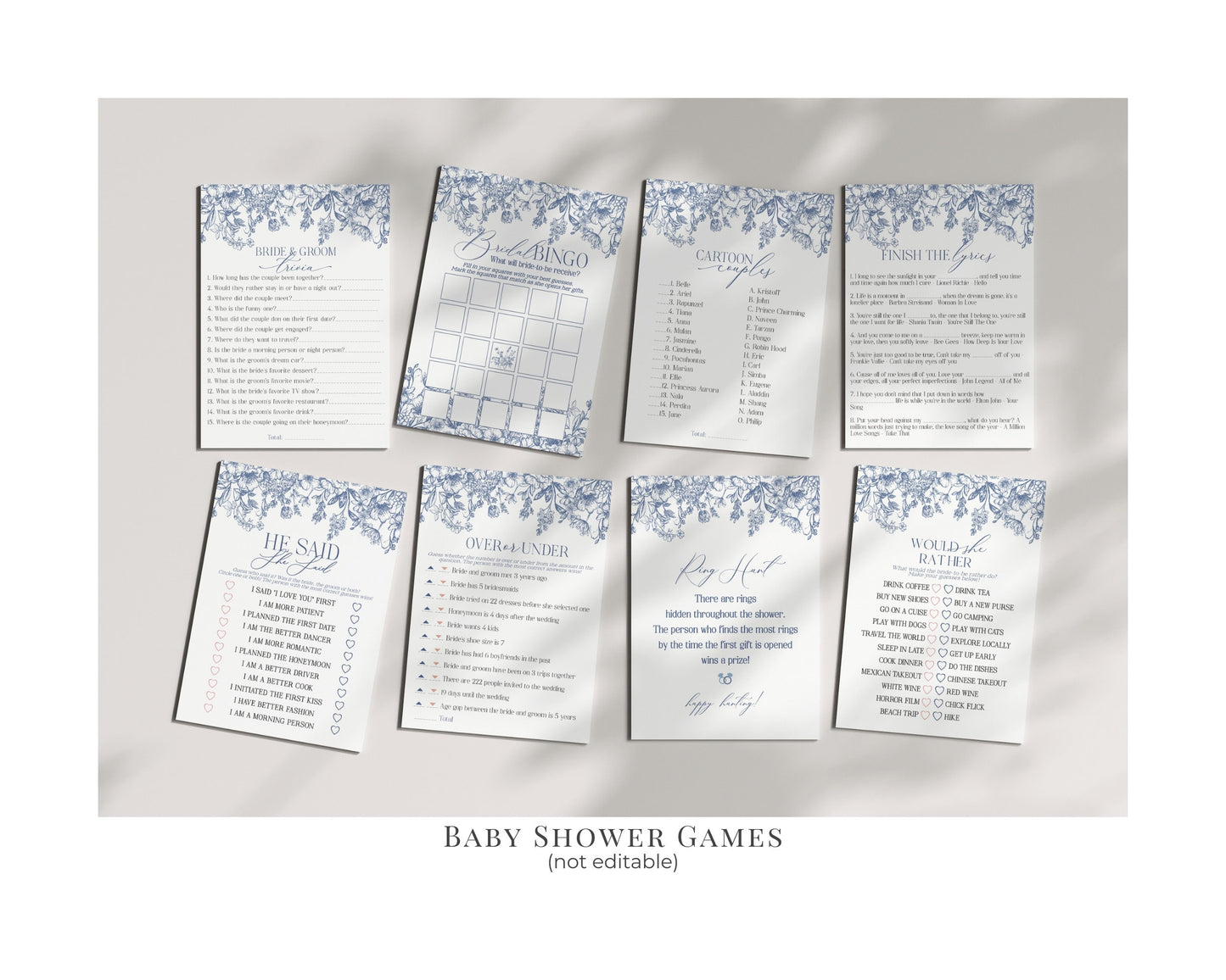 Blue Chinoiserie Bridal Shower Printable Bundle, Something Blue Before I Do Blue Spring Toile Shower Decor for French Bridal Shower