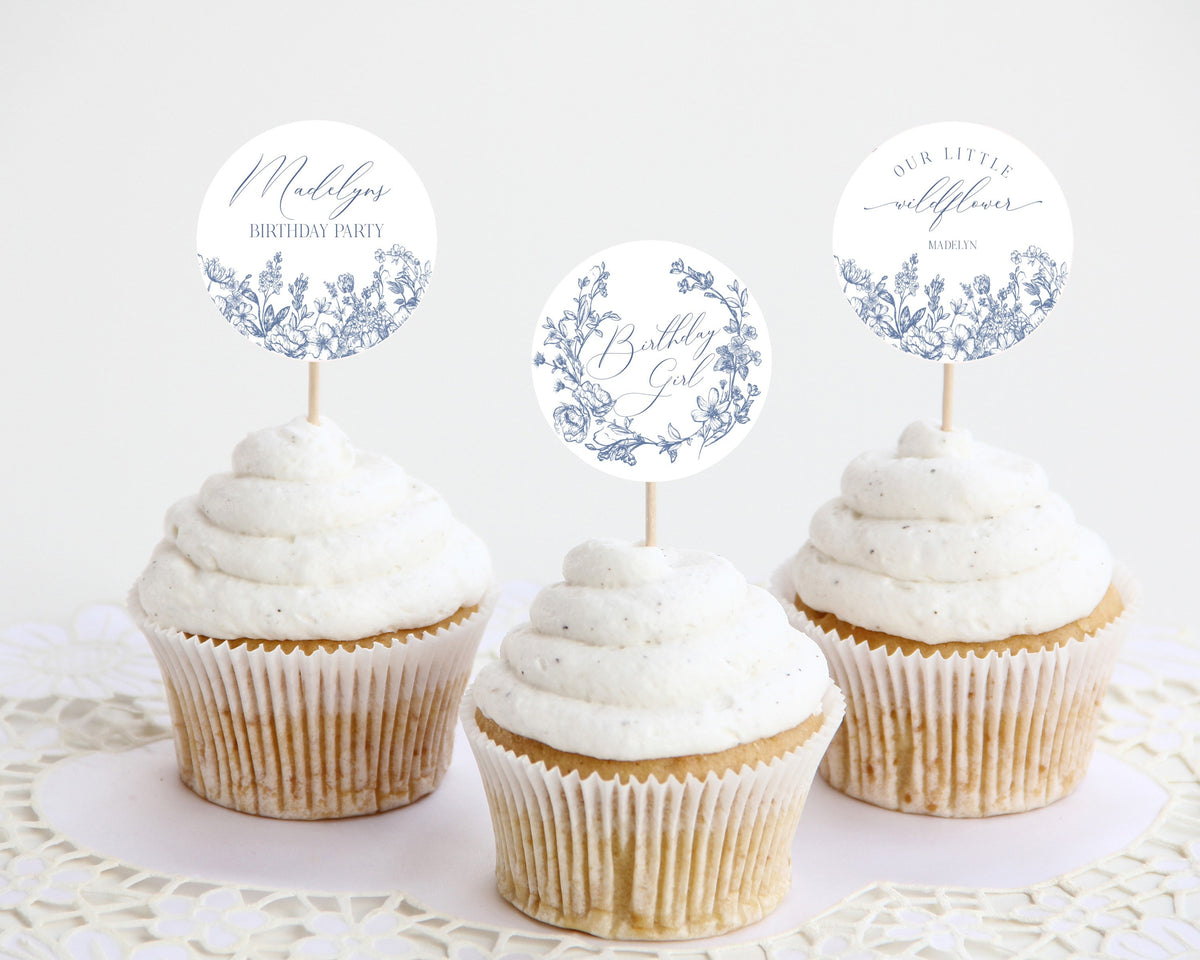Blue Chinoiserie Birthday Cupcake Toppers Printable Template – Wilde ...