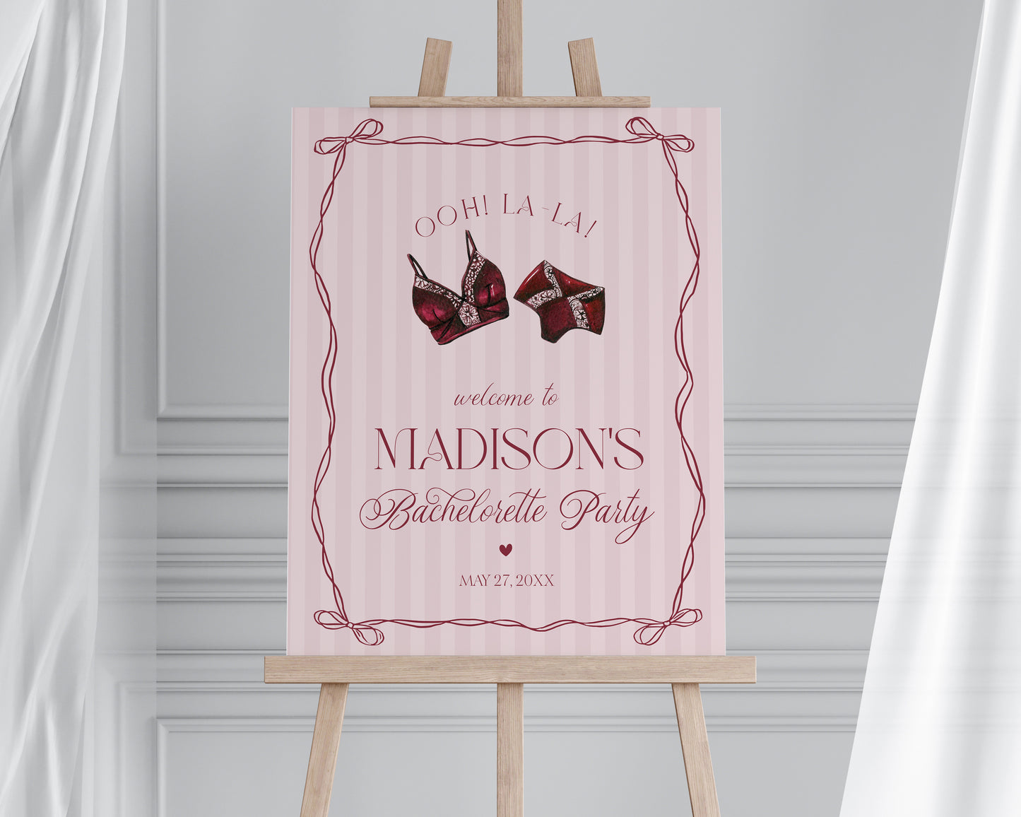 Burgundy Lingerie Bachelorette Bundle Template, Lace Panty Party Lingerie Shower, Oh la la French Bridal Shower, Spoil Her WP1076