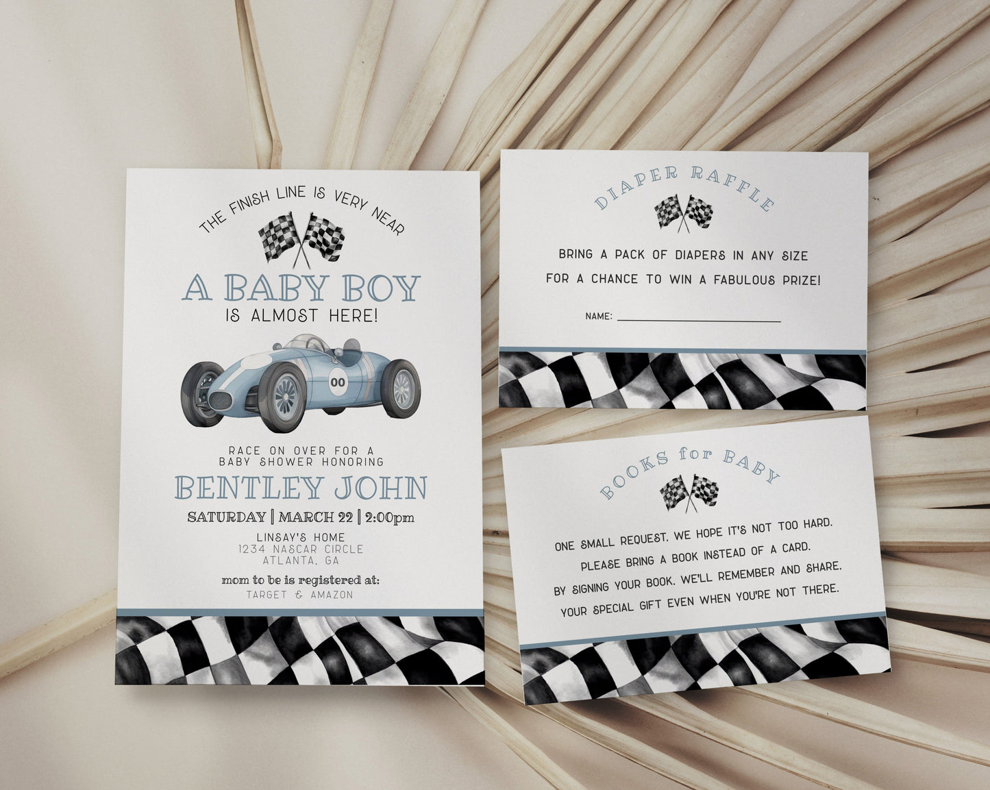 Blue Race Car Baby Shower Invitation Printable Template