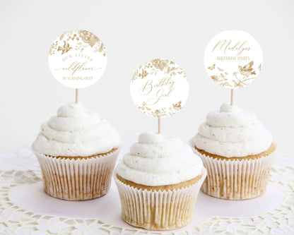 Gold Toile De Jouy Birthday Cupcake Toppers Printable Template