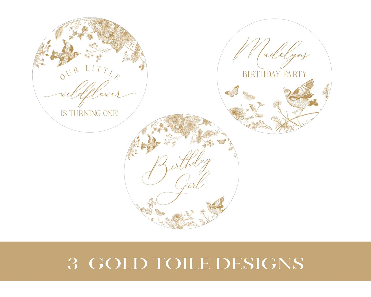 Gold Toile De Jouy Birthday Cupcake Toppers Printable Template