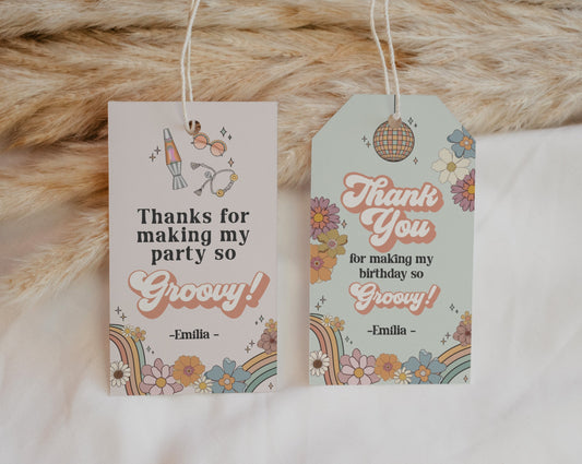 Groovy Floral Birthday Favor Tags Printable Template