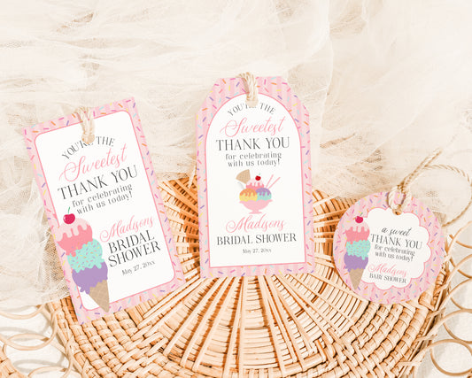 Ice Cream Party Bridal Shower Favor Tags Template