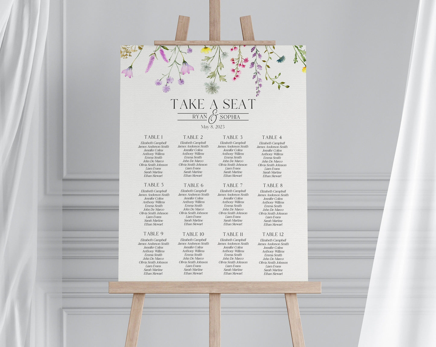 Delicate Wildflower Wedding Seating Chart Printable Template