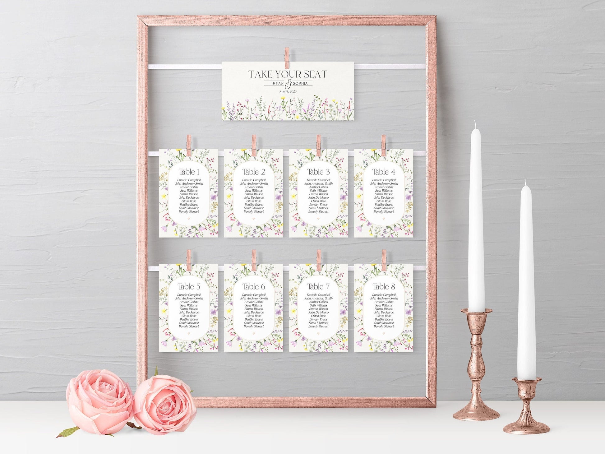 Delicate Wildflower Wedding Seating Chart Cards Printable Template