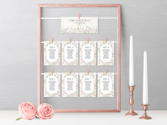 Delicate Wildflower Wedding Seating Chart Cards Printable Template