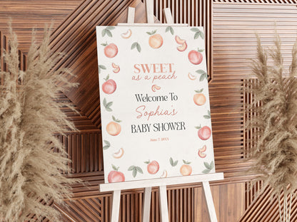 Sweet as a Peach Baby Shower Welcome Sign Template, girl baby shower, spring or summer baby shower peach shower a little peach is on the way