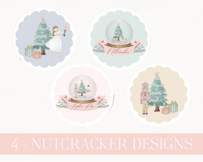 Pastel Pink Nutcracker Cupcake Toppers Printable, Christmas winter wonderland birthday party for girl, ballet cupcake toppers sugar plum