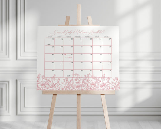 Pink Chinoiserie Baby Shower Guess the Date Game Template, Pink Toile Baby Shower for Spring, Elegant Shower Decor for French Baby Shower