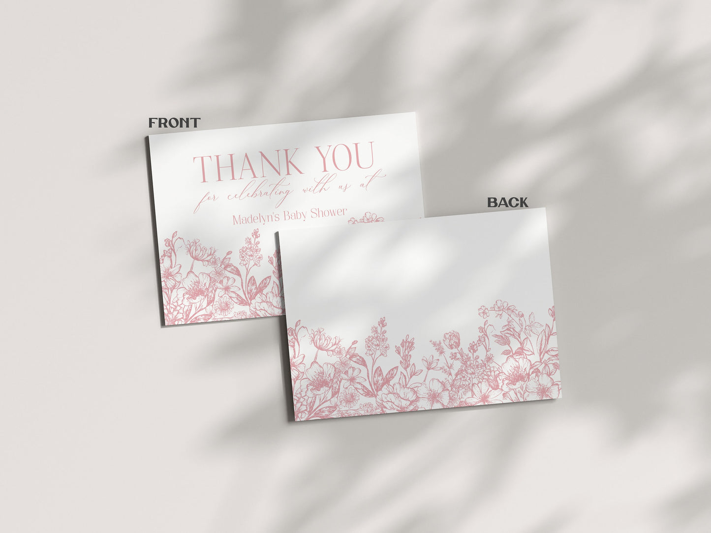 Pink Chinoiserie Thank You Card Printable Template, Elegant Pink Toile Decor for Birthday Party, French Theme Spring Bridal or Baby Shower