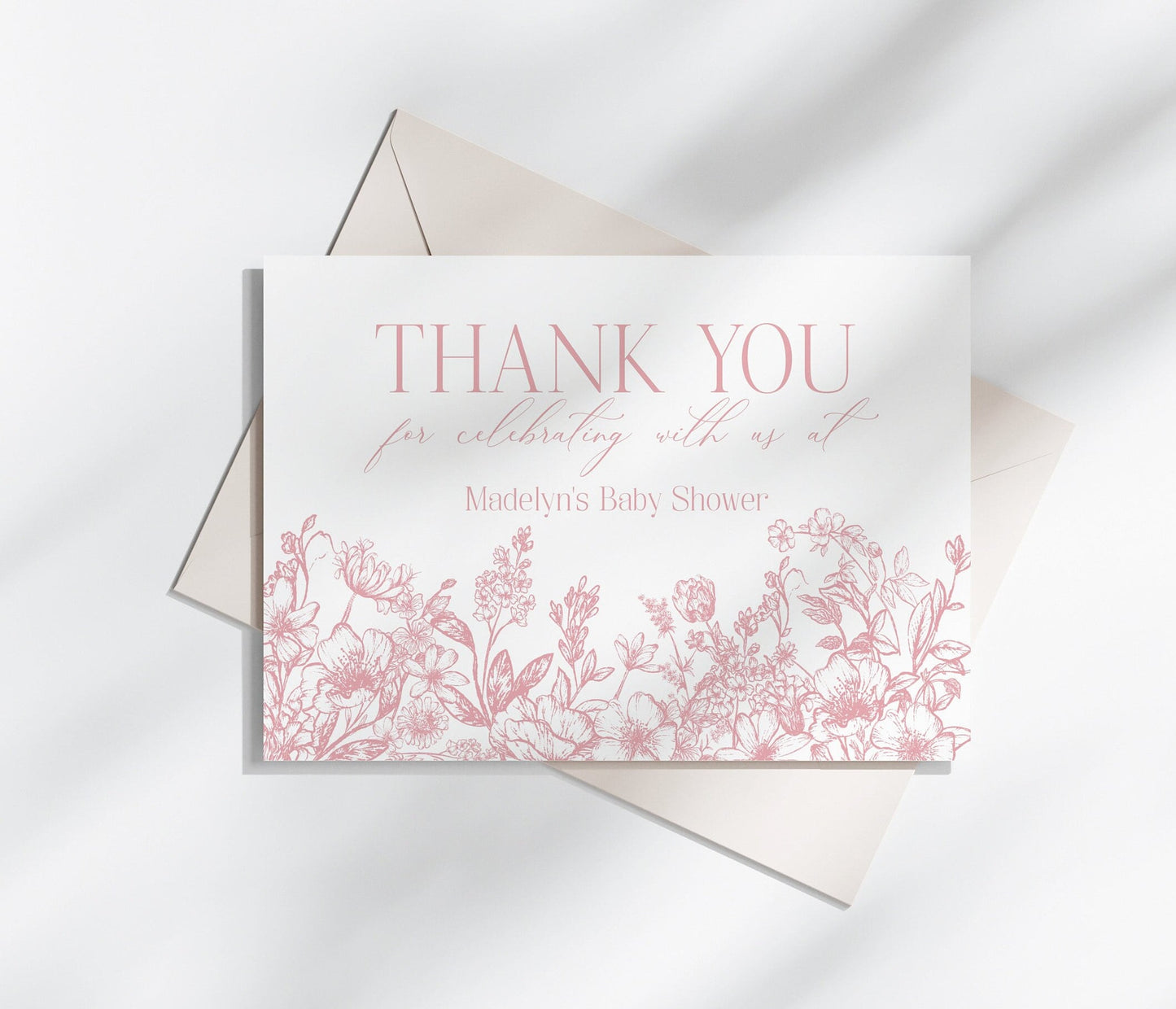 Pink Chinoiserie Thank You Card Printable Template, Elegant Pink Toile Decor for Birthday Party, French Theme Spring Bridal or Baby Shower