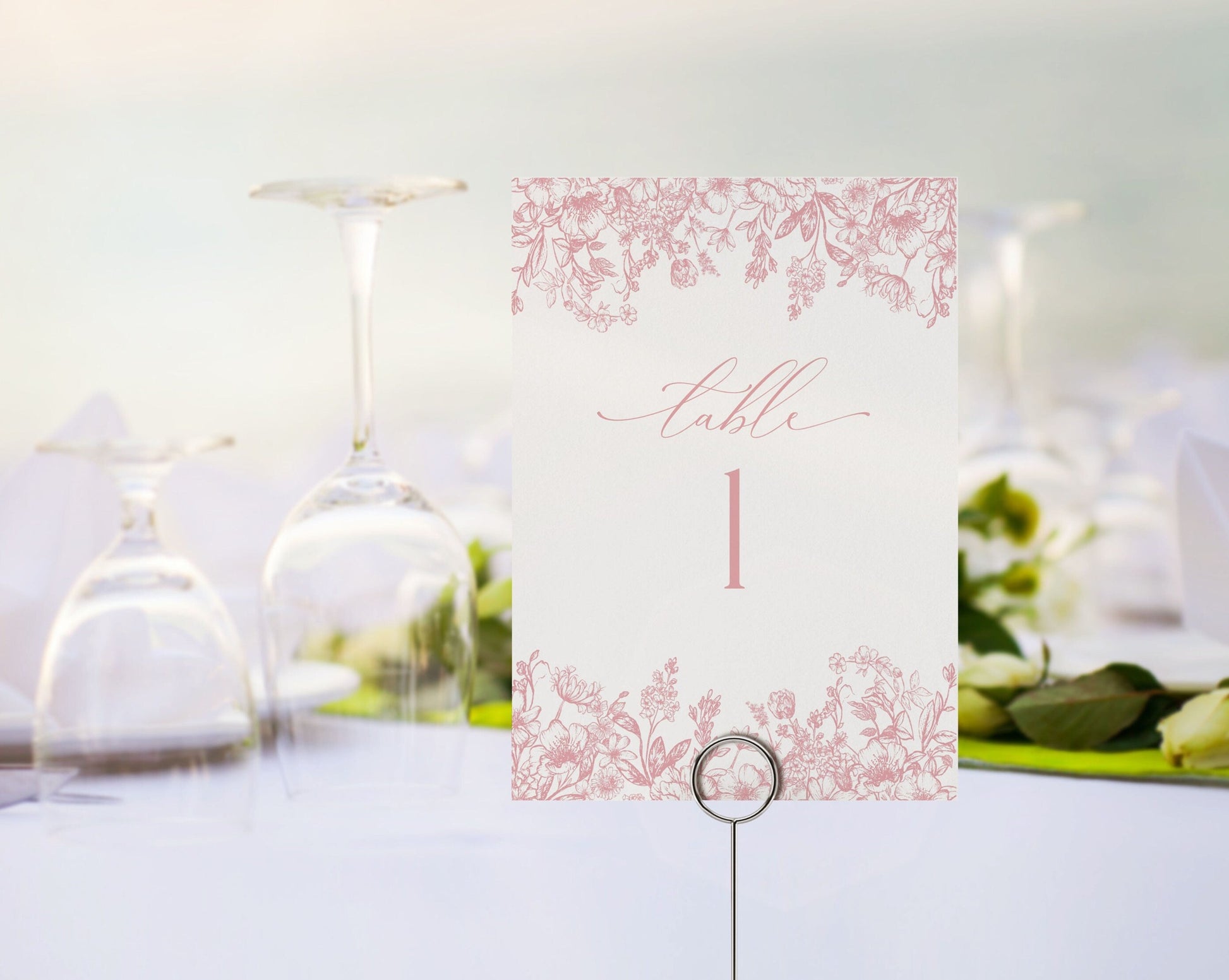 Pink Chinoiserie Table Number Cards Printable Template, Elegant Pink Toile Decor for Birthday or Baby Shower French Theme Bridal Shower