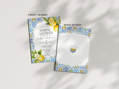 Amalfi Coast Bridal Shower Invitation, Lemon Citrus Mediterranean shower decor with blue tiles Coastal Italian theme