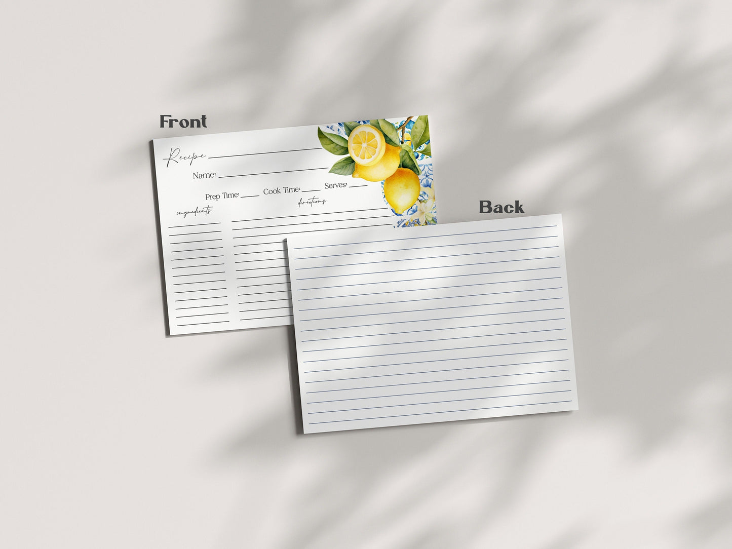 Amalfi Coast Recipe Card for Bridal Shower, Lemon Citrus Mediterranean shower decor with blue tiles, Italian Tuscan theme