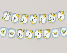  Amalfi Coast Baby Shower Banner Printable Template, Lemon Citrus Mediterranean shower decor with blue tiles Italian theme tuscan beach party