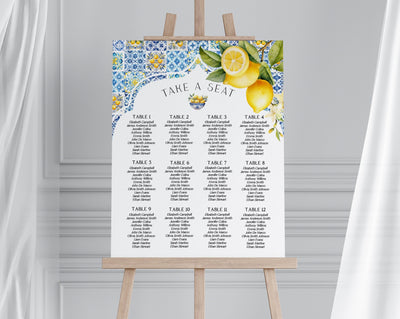 Amalfi Coast Seating Chart Poster, Printed Foam Board Sign, Mediterranean Wedding Decor