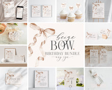  Beige Bow Birthday Bundle Printable Template, Watercolor preppy coquette bow theme party for fancy southern girl, grandmillenial bow decor