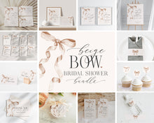  Biege Bow Bridal Shower Bundle Printable Template, Watercolor preppy coquette bow theme party for fancy southern bride, grandmillenial bow