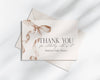 Beige Bow Thank You Card Printable Template, Neutral preppy coquette bow theme party for fancy southern girl, grandmillenial bow decor