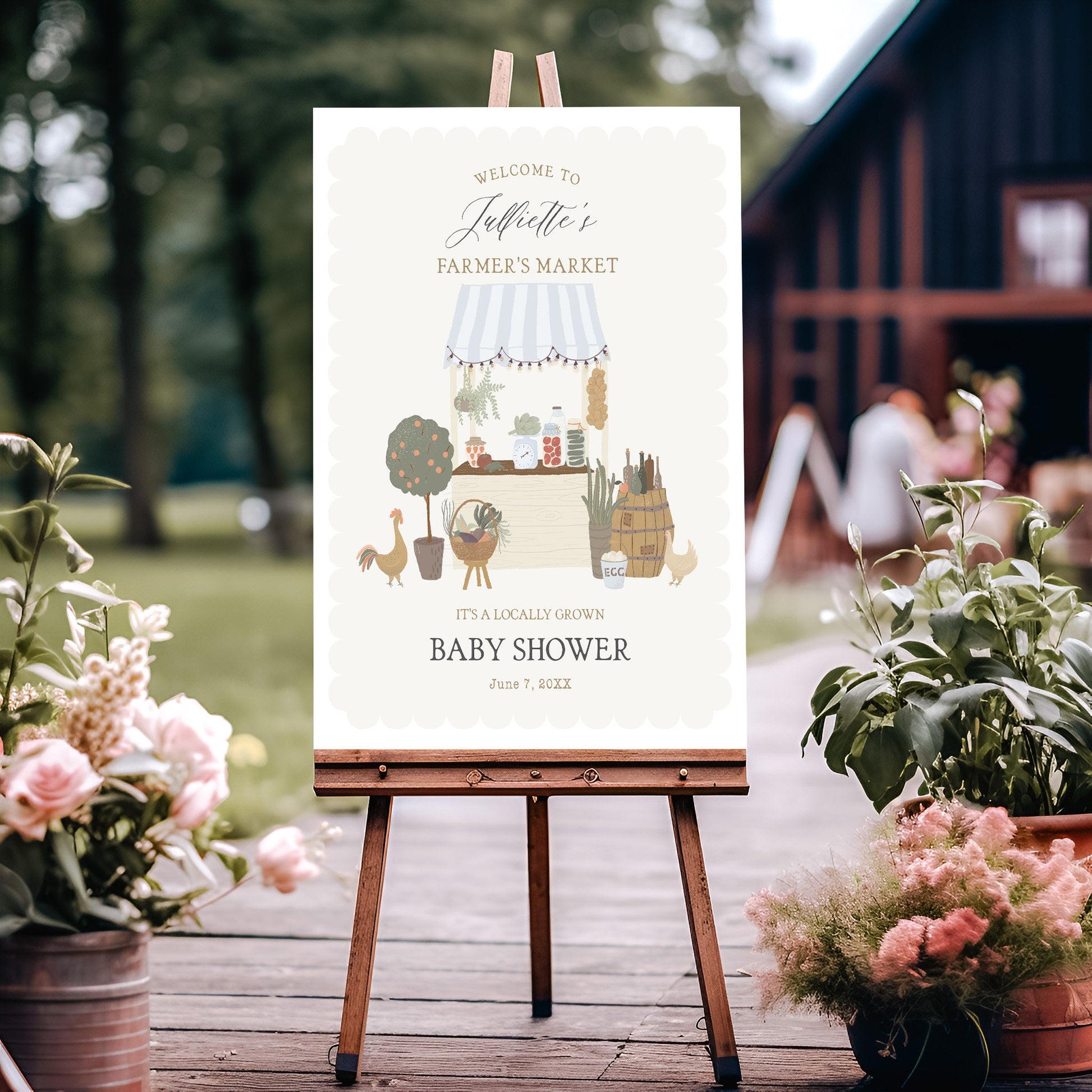 Blue Farmers Market Baby Shower Welcome Sign Printable Template, Farm Fresh Party Gender Neutral Baby Shower, Locally Grown Homegrown Love