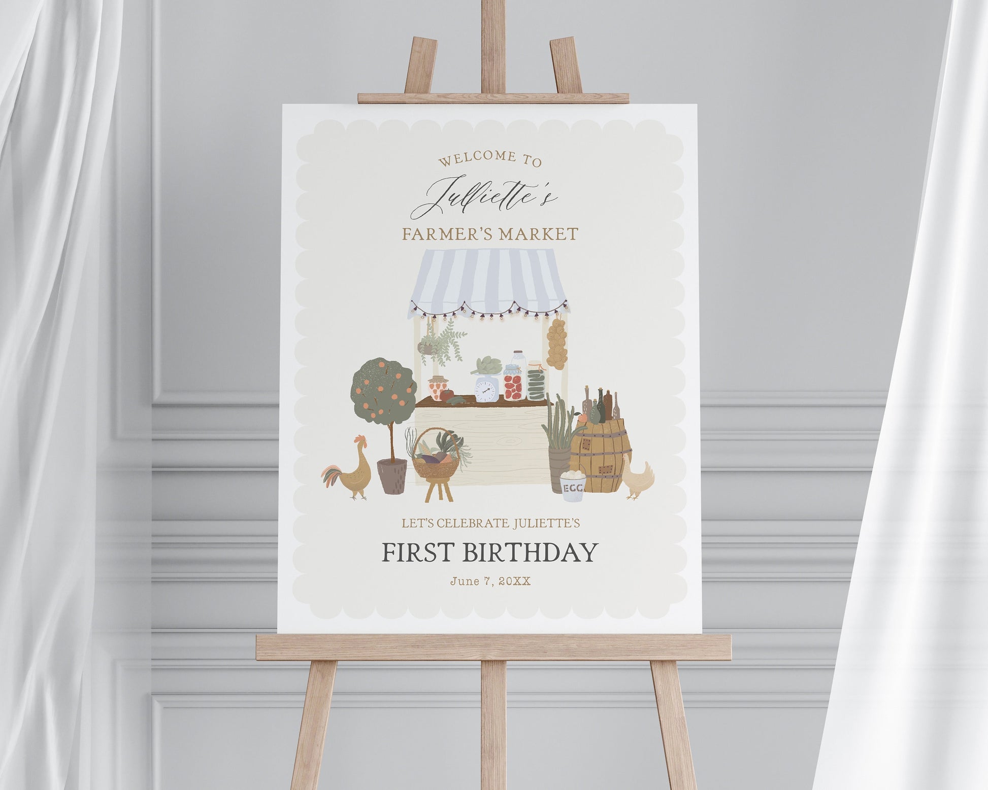 Blue Farmers Market Birthday Welcome Sign Printable Template, Farm Fresh Party for Gender Neutral Birthday, Locally Grown Party Decor