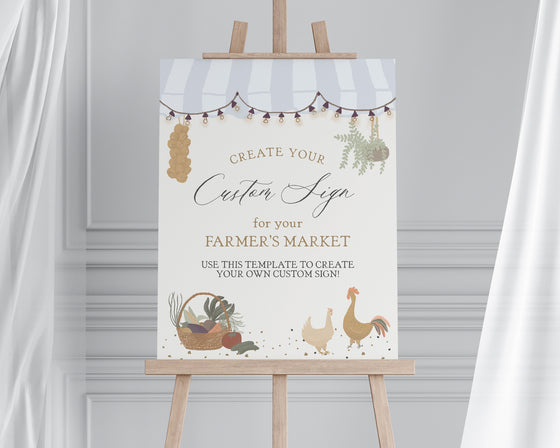 Blue Farmers Market Custom Sign Printable Party Decor for Baby or Bridal Shower, Farm Fresh Gender Neutral Bday Party, Locally Grown Decor