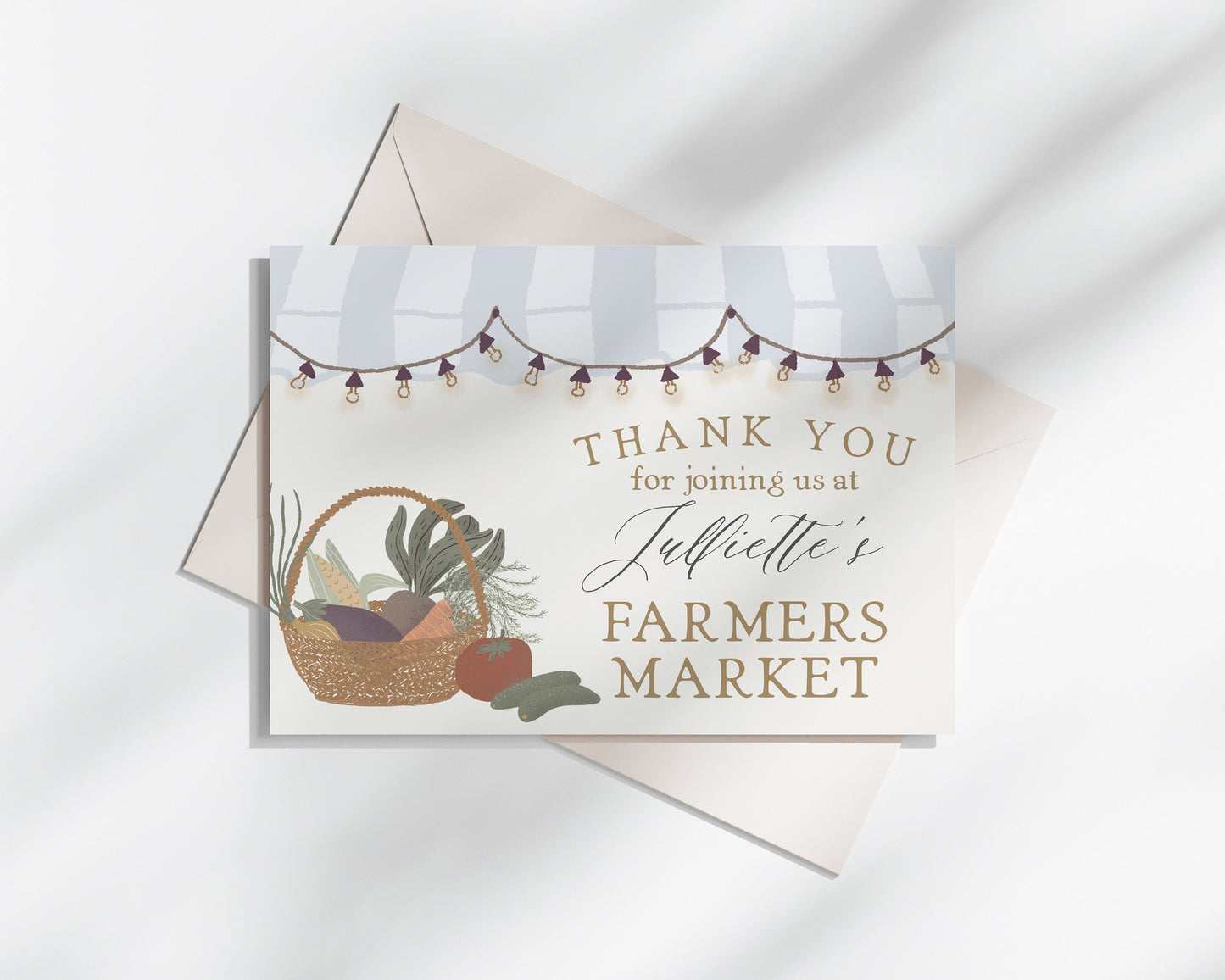 Blue Farmers Market Thank You Card Printable Template, Homegrown, Farm Fresh Party for Gender Neutral Shower, Locally Grown Party Decor