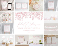  Pink Chinoiserie First Birthday Bundle Printable Template, Elegant Pink Toile Decor for Birthday Party, French Theme Spring Birthday Party