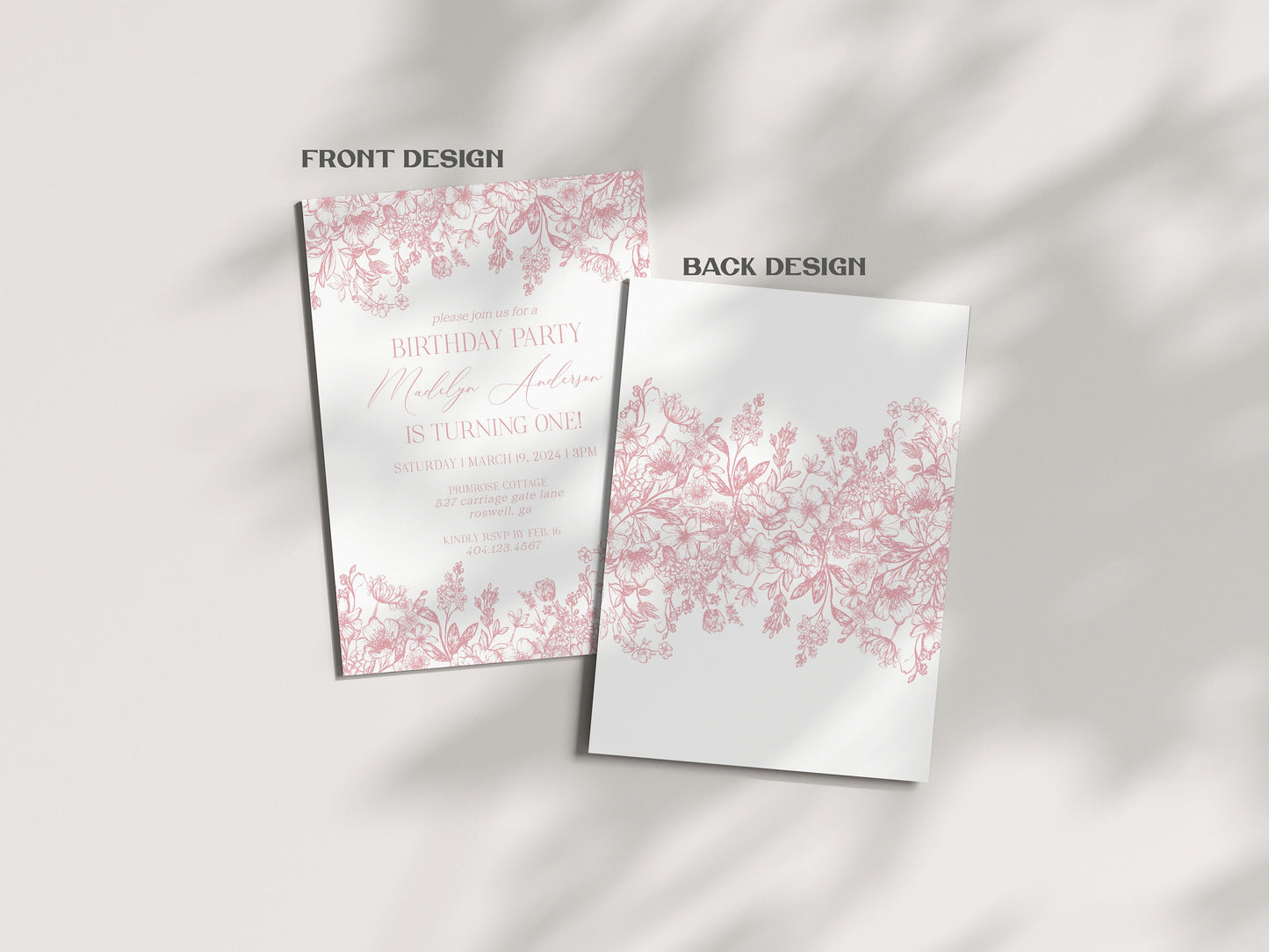 Pink Chinoiserie Birthday Invitation Printable Template, Elegant Pink Toile Decor for Birthday Party, French Theme Spring Birthday Party