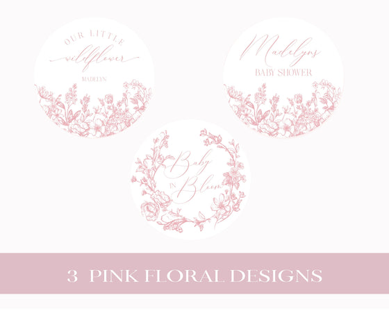 Pink Chinoiserie Baby Shower Cupcake Toppers Printable Template, Pink Toile Baby Shower for Spring, Elegant Shower Decor French Baby Shower
