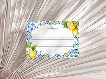 Amalfi Coast Time Capsule, Citrus Mediterranean bday decor with blue tiles, Coastal Italian theme tuscan beach party