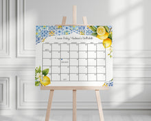  Amalfi Coast Baby Shower Guess the Date Game Template, Lemon Citrus Mediterranean shower decor with blue tiles, Italian theme tuscan party