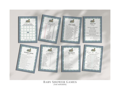 Mallard Baby Shower Bundle Printable, Editable Lucky Duck Baby Shower Decor for Boy, Adventure Duck Hunting Shower with Blue Gingham