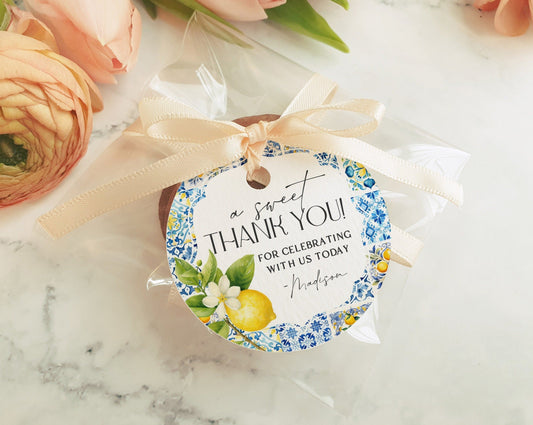 Amalfi Coast Bridal Shower Favor Tags, Printed, Mediterranean Party Decor — View 1