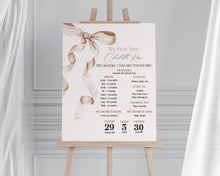  Beige Bow First Year Milestone Sign Printable Template, Neutral preppy coquette bow theme party for fancy southern girl grandmillenial bow