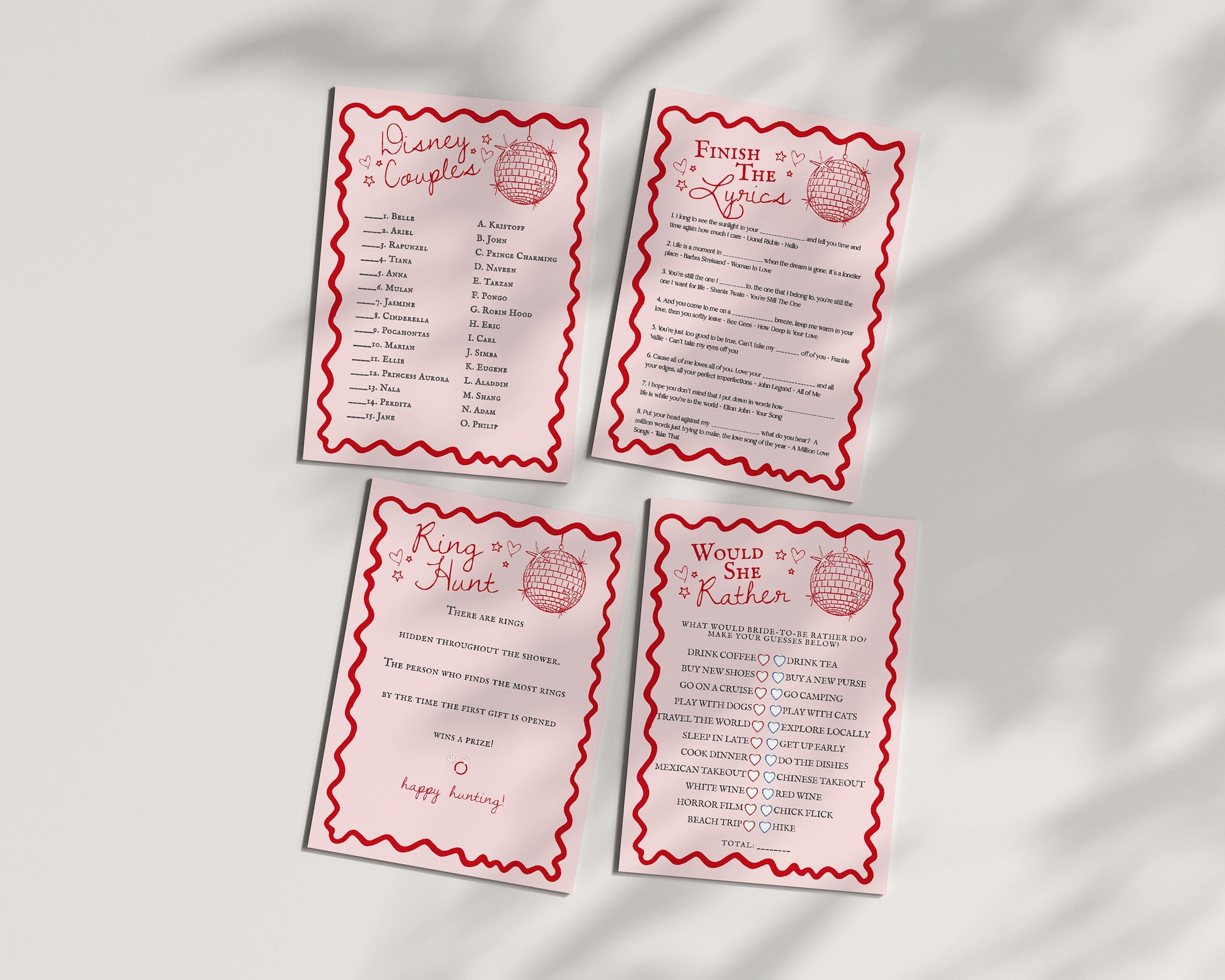 Disco Cowgirl Bridal Shower Games Set Printable Template, Hand drawn rodeo party decor for Nashville theme bridal shower for Texas Bride