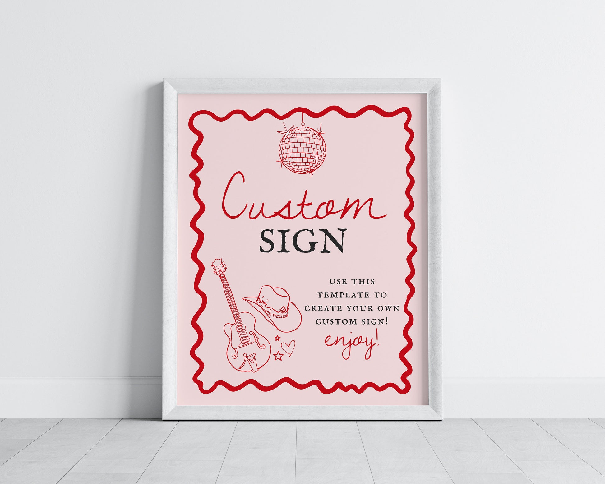 Disco Cowgirl Custom Sign Printable Template, Hand drawn rodeo party decor for Nashville weekend bachelorette party bash, birthday weekend