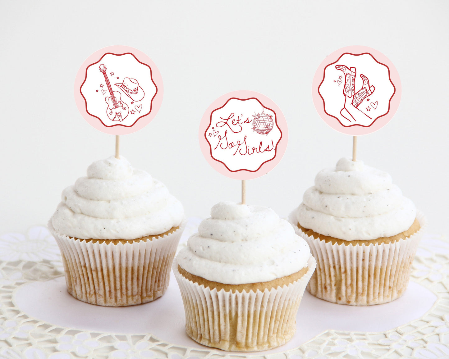 Disco Cowgirl Cupcake Toppers Printable for Birthday or Bachelorette, Hand drawn rodeo party decor for Nashville birthday party bash