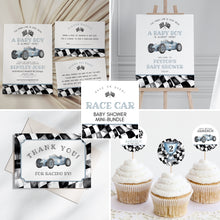  Blue Race Car Baby Shower Mini Bundle Template, digital files for baby shower for boy, printable retro vintage race car party, race on over