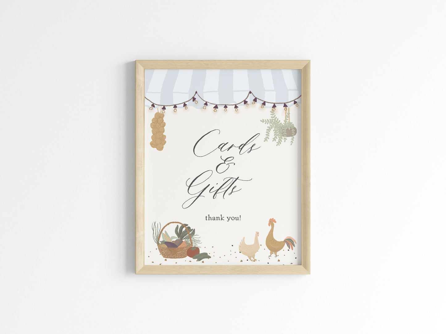 Blue Farmers Market Cards & Gifts and Favors Sign Printable Template, Farm Fresh Party for Gender Neutral Shower, Locally Grown Party Decor