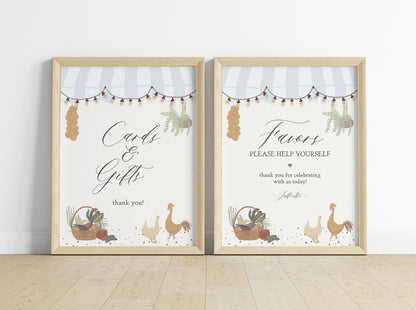 Blue Farmers Market Cards & Gifts and Favors Sign Printable Template, Farm Fresh Party for Gender Neutral Shower, Locally Grown Party Decor